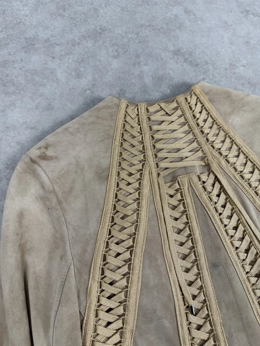 AW2002 Christian Dior Beige Leather Lace-Up Jacket hQjhYKj 11