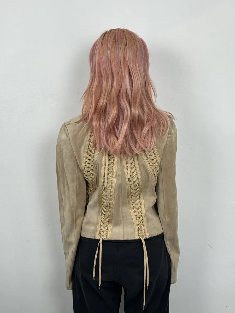AW2002 Christian Dior Beige Leather Lace-Up Jacket hQjhYKj 3