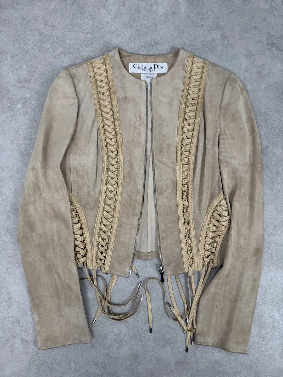 AW2002 Christian Dior Beige Leather Lace-Up Jacket hQjhYKj 4
