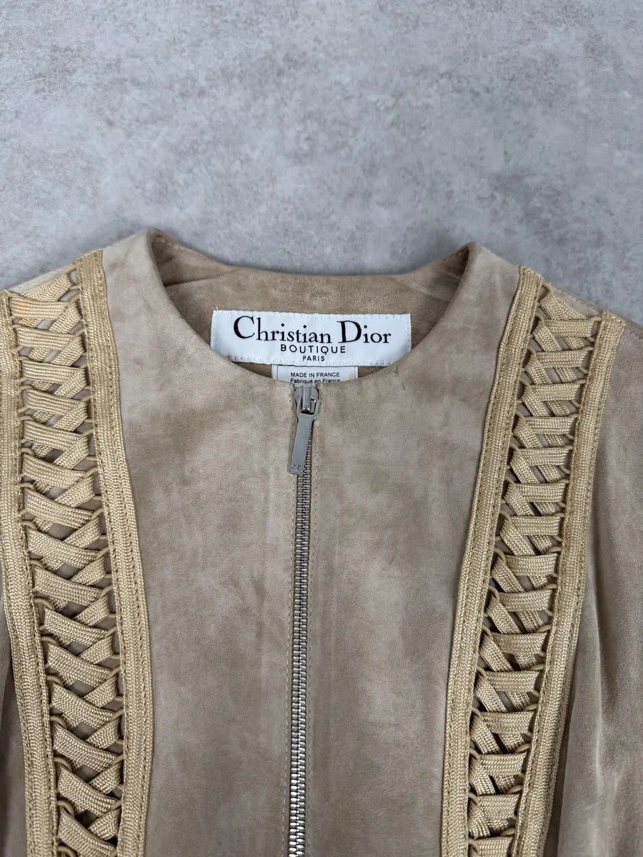 AW2002 Christian Dior Beige Leather Lace-Up Jacket hQjhYKj 5
