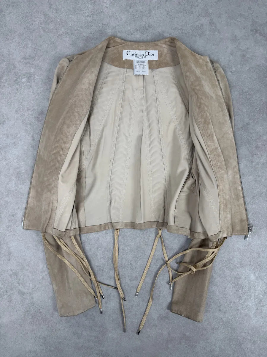AW2002 Christian Dior Beige Leather Lace-Up Jacket hQjhYKj 7