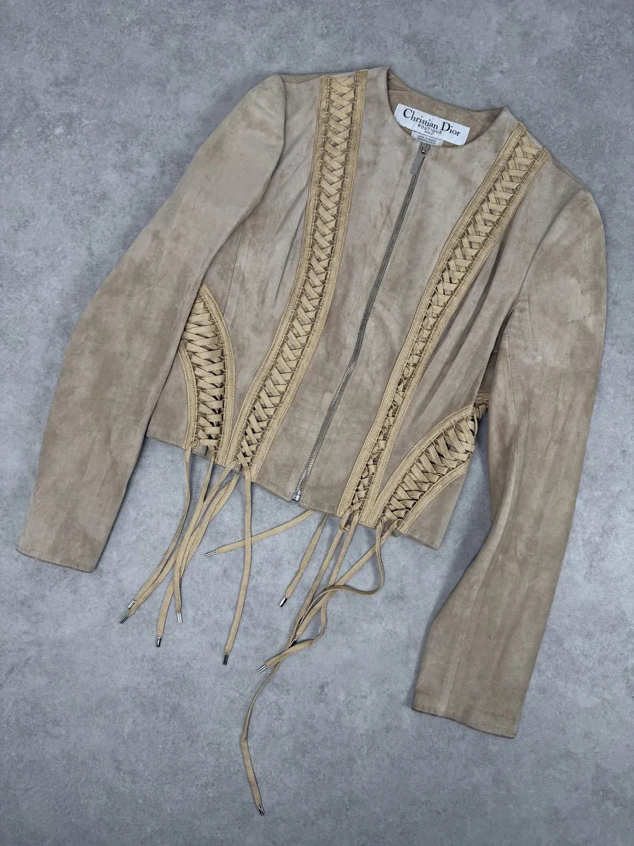AW2002 Christian Dior Beige Leather Lace-Up Jacket hQjhYKj 8