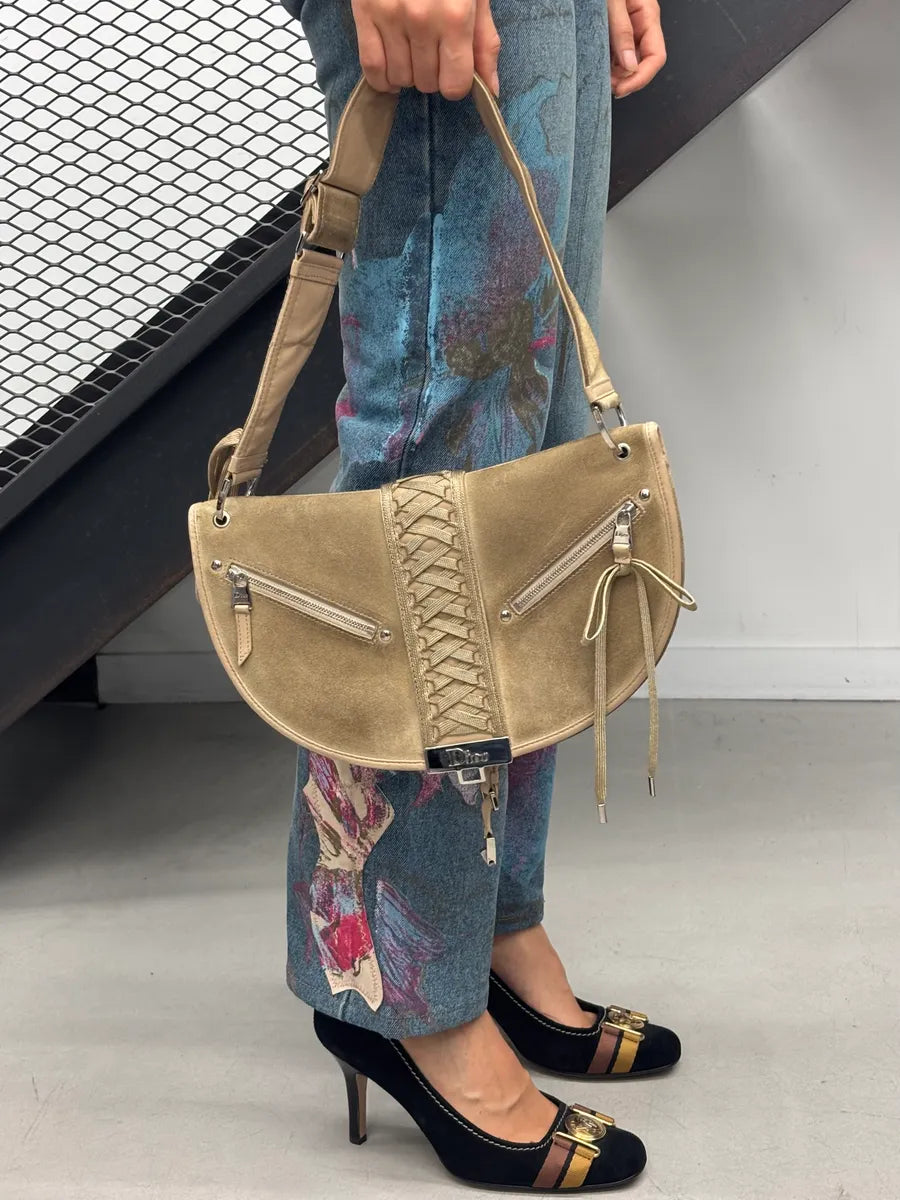 AW2002 Christian Dior Beige Suede Lace-Up Shoulder Bag by Galliano OGfRdLh 3