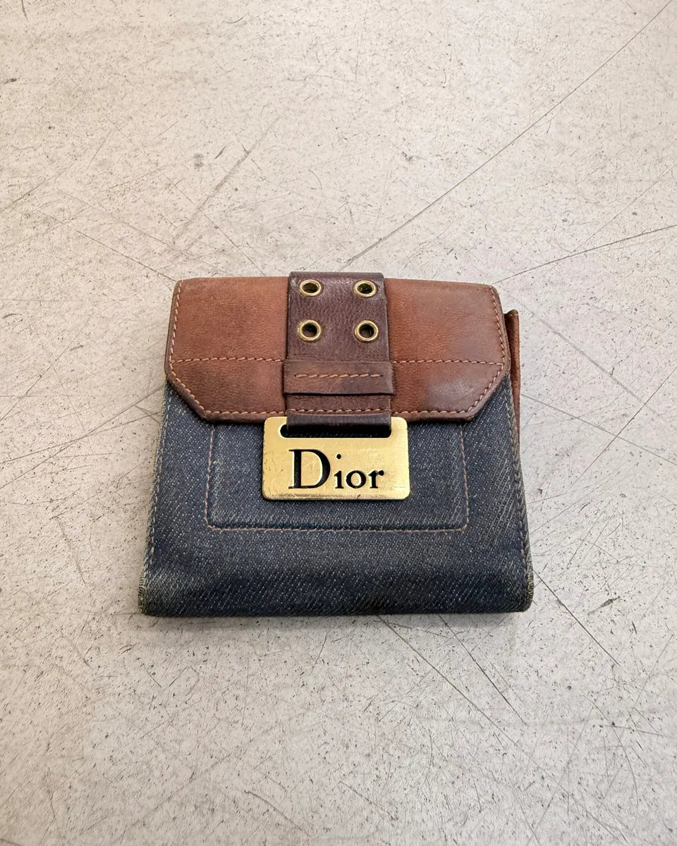 AW2002 Dior Navy Denim & Leather Logo Wallet GMNWPaM 0