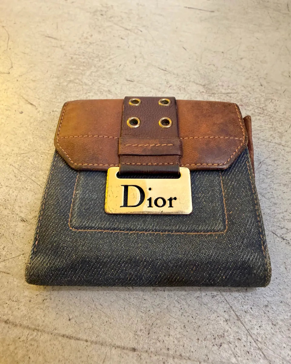 AW2002 Dior Navy Denim & Leather Logo Wallet GMNWPaM 1