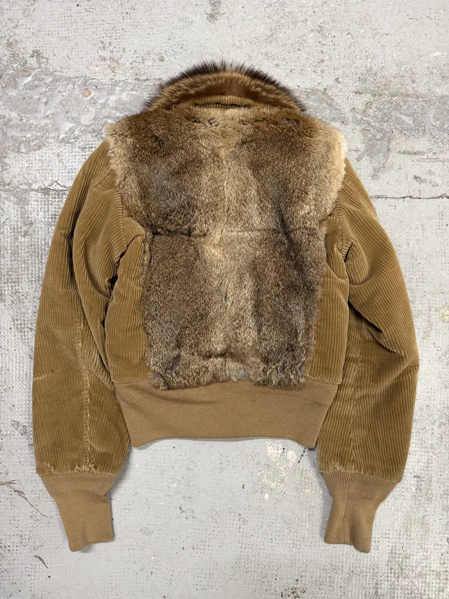 AW2002 Dolce & Gabbana Beige Corduroy & Rabbit Fur Bomber Jacket  hhWckal 1