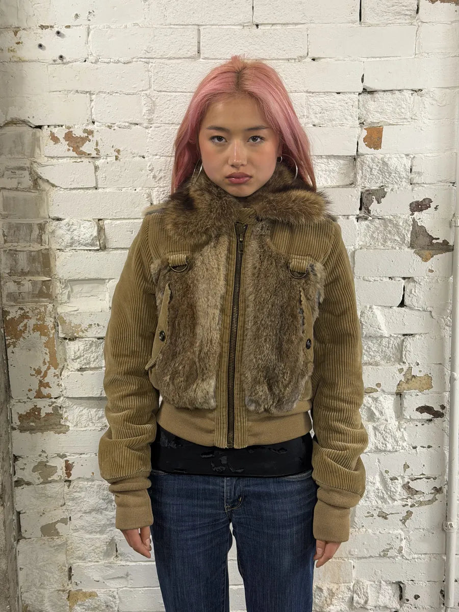 AW2002 Dolce & Gabbana Beige Corduroy & Rabbit Fur Bomber Jacket  hhWckal 2