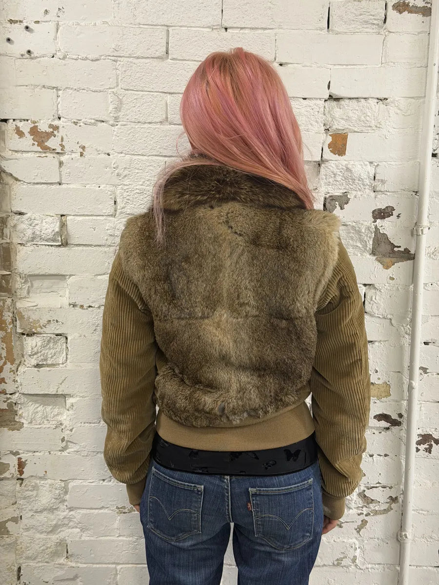 AW2002 Dolce & Gabbana Beige Corduroy & Rabbit Fur Bomber Jacket  hhWckal 3