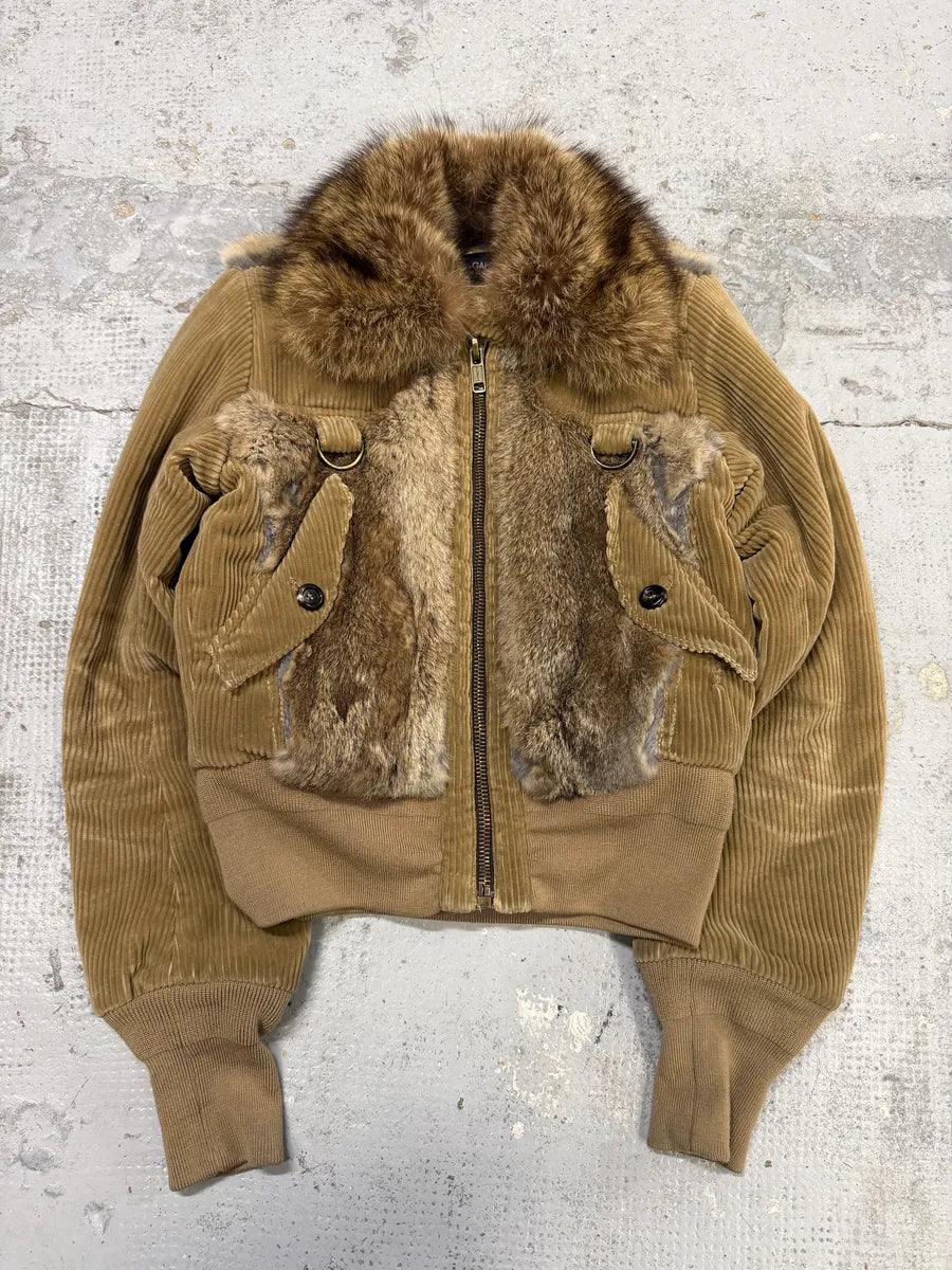 AW2002 Dolce & Gabbana Beige Corduroy & Rabbit Fur Bomber Jacket  hhWckal 4