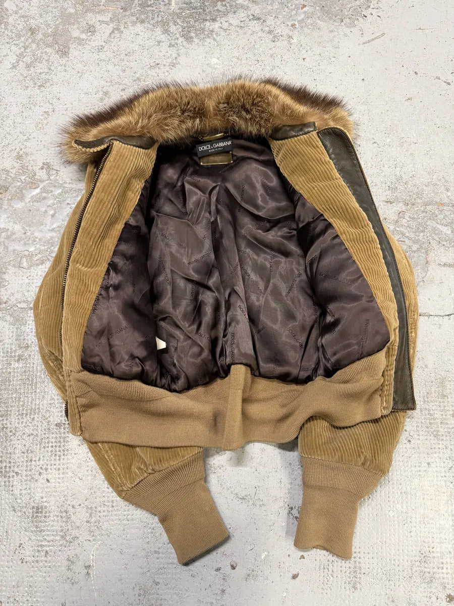 AW2002 Dolce & Gabbana Beige Corduroy & Rabbit Fur Bomber Jacket  hhWckal 7