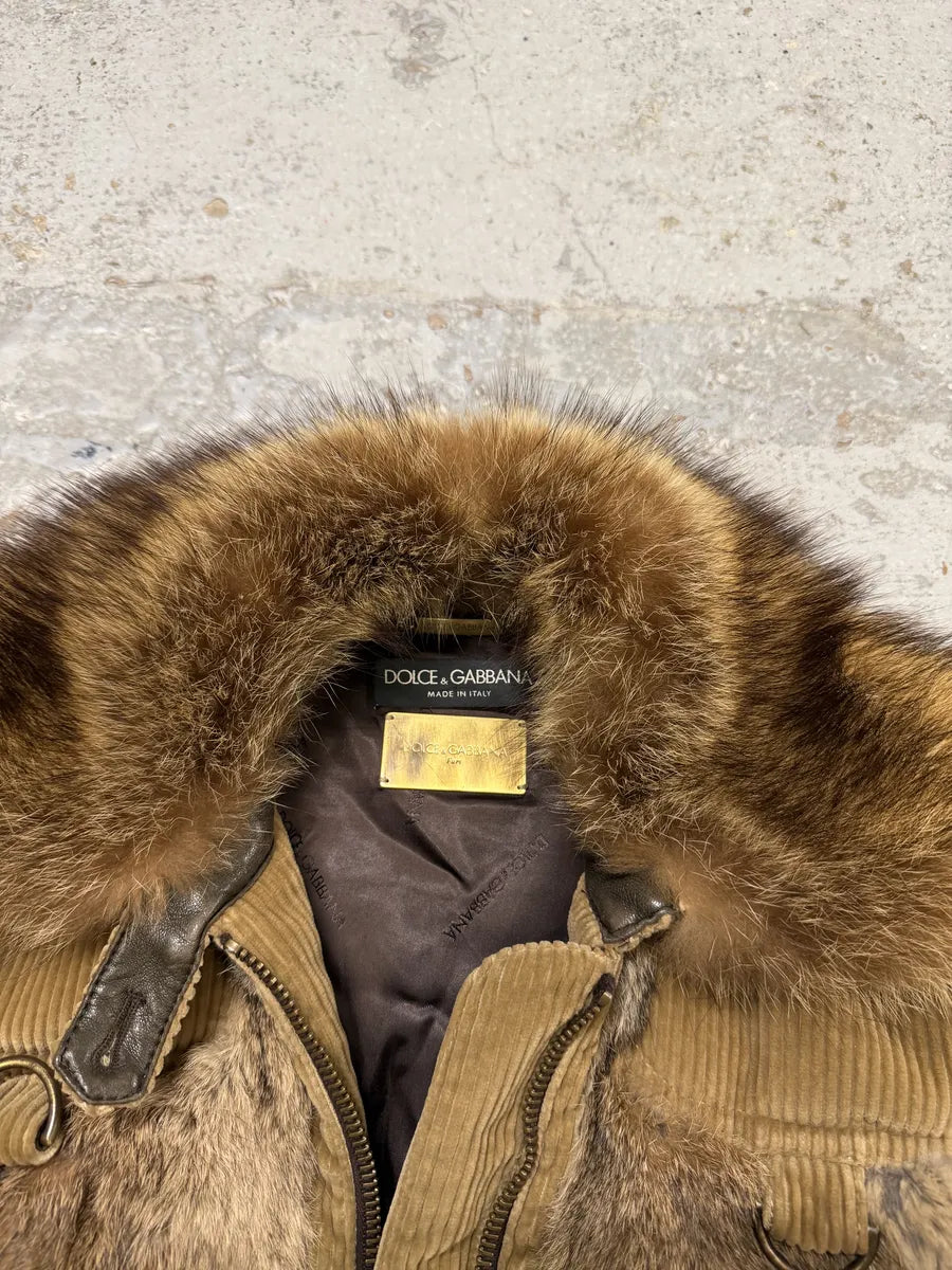 AW2002 Dolce & Gabbana Beige Corduroy & Rabbit Fur Bomber Jacket  hhWckal 8