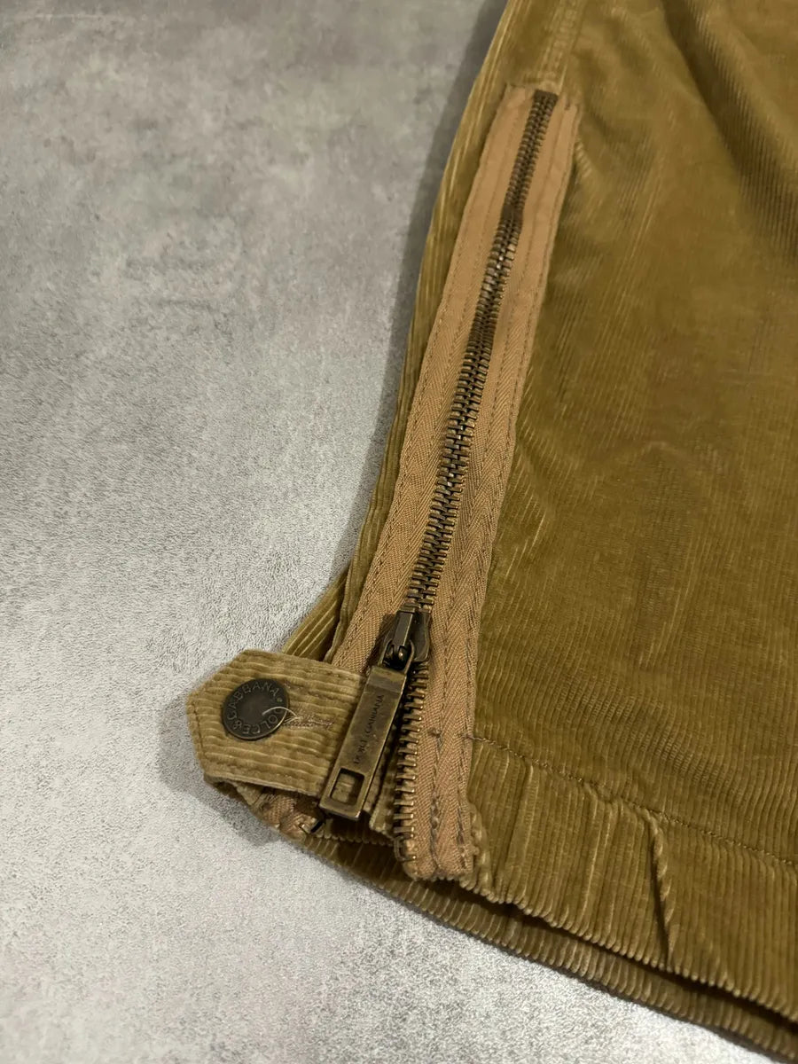AW2002 Dolce & Gabbana Beige Velvet Multi Zips Pants lpIrRax 5
