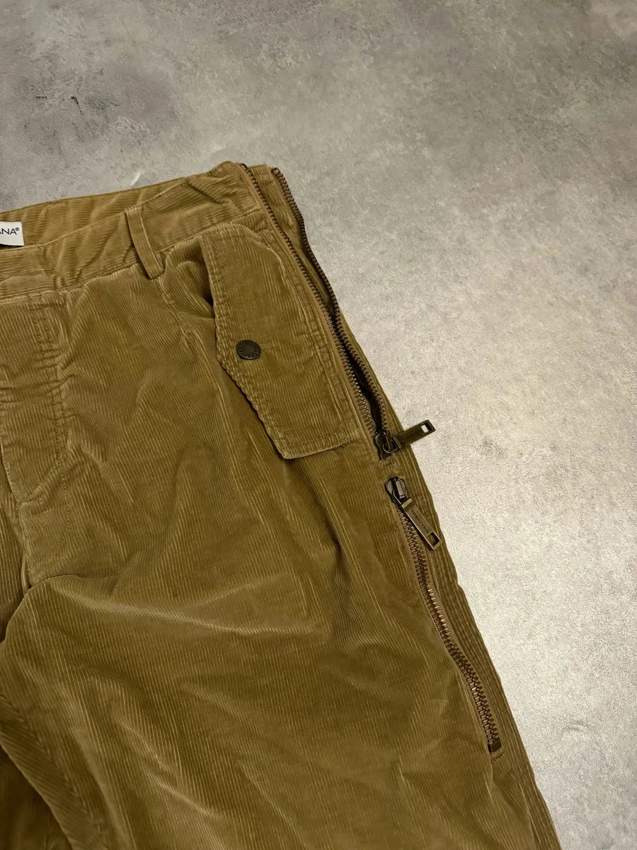 AW2002 Dolce & Gabbana Beige Velvet Multi Zips Pants lpIrRax 7