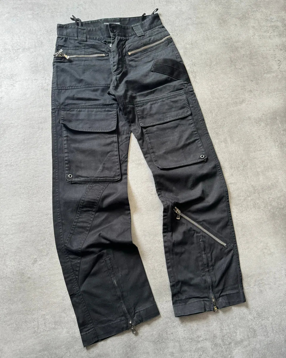 AW2002 Dolce & Gabbana Black Asymmetrical Multi Zips Cargo Pants (S) 3