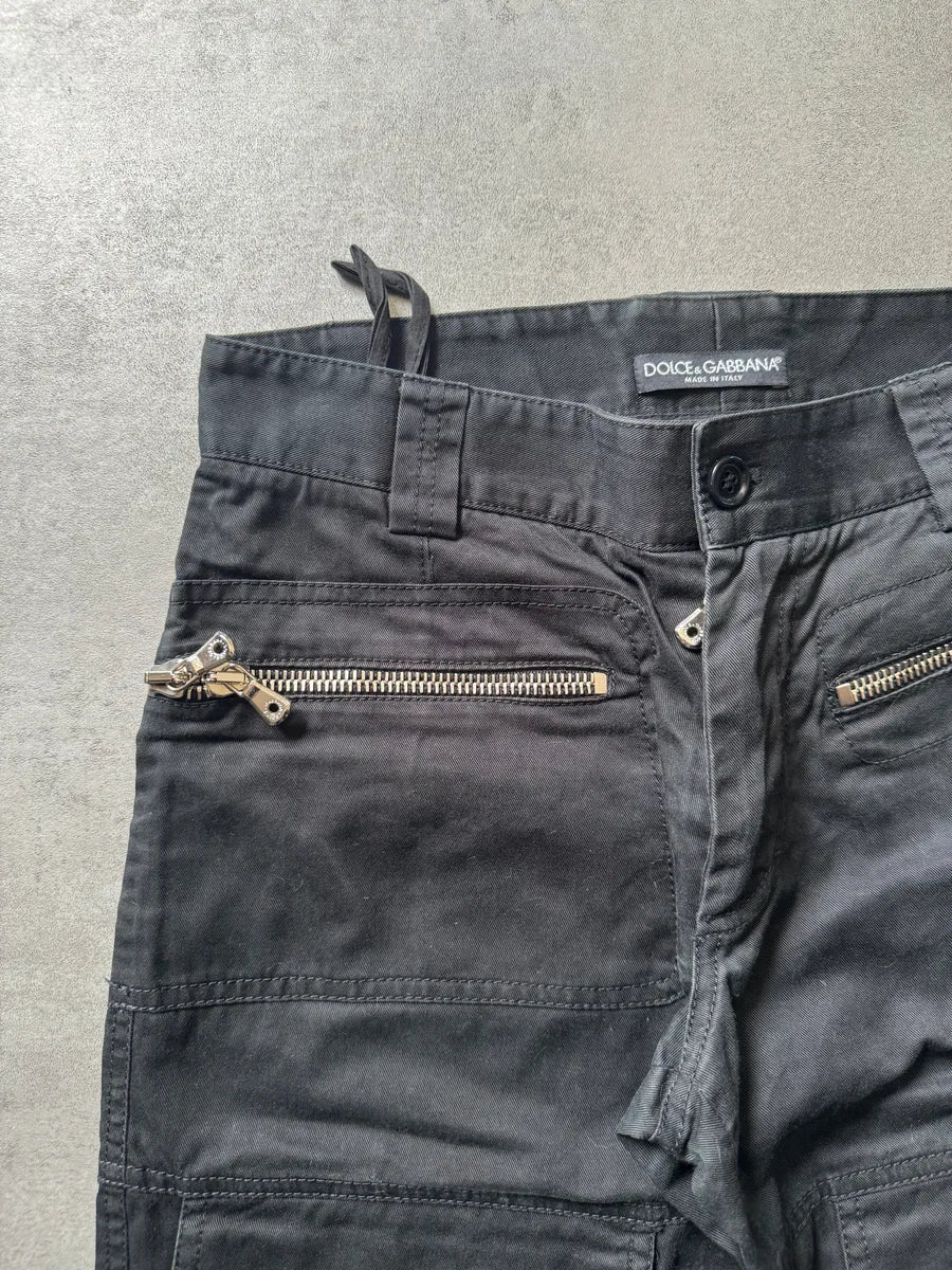 AW2002 Dolce & Gabbana Black Asymmetrical Multi Zips Cargo Pants (S) 5