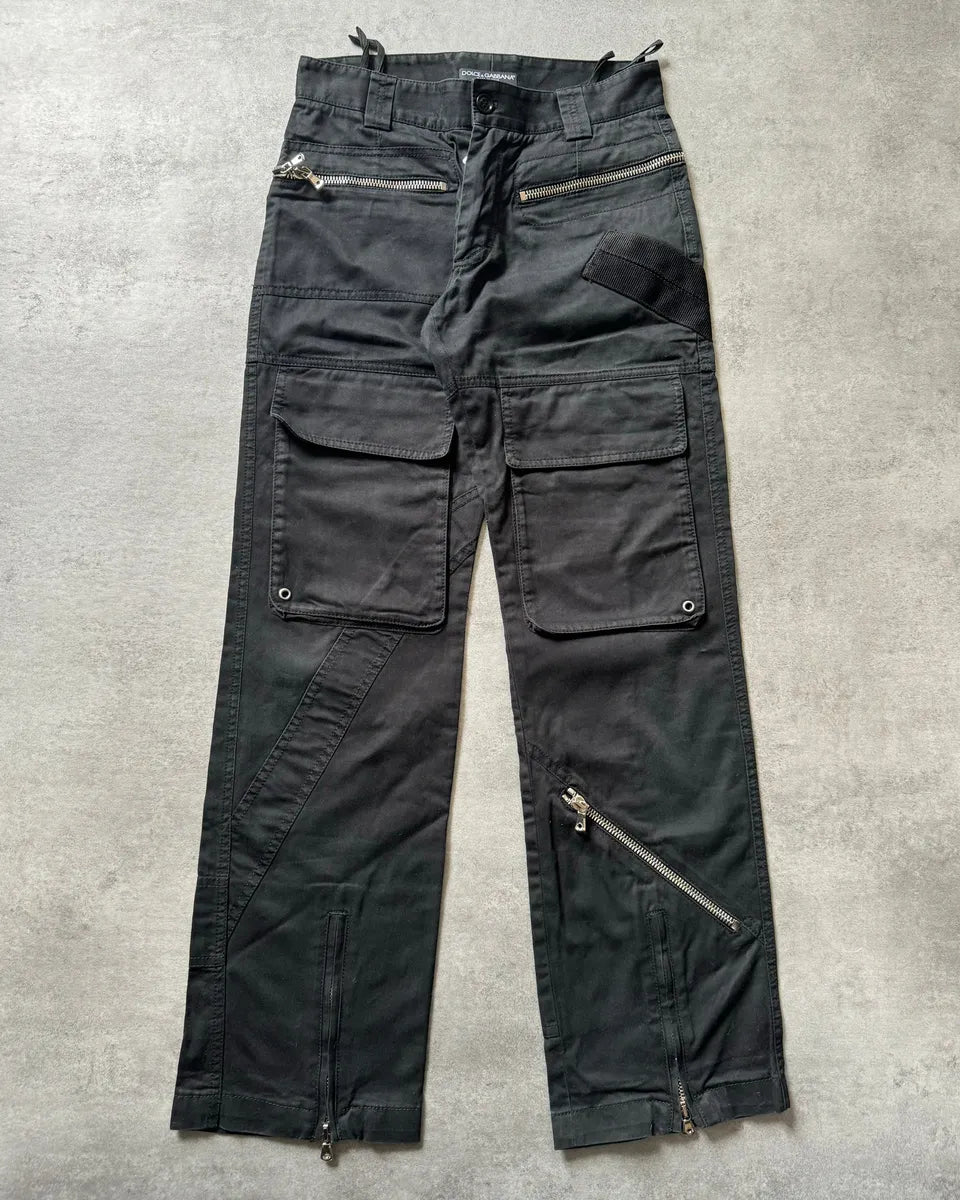 AW2002 Dolce & Gabbana Black Asymmetrical Multi Zips Cargo Pants (S) 6