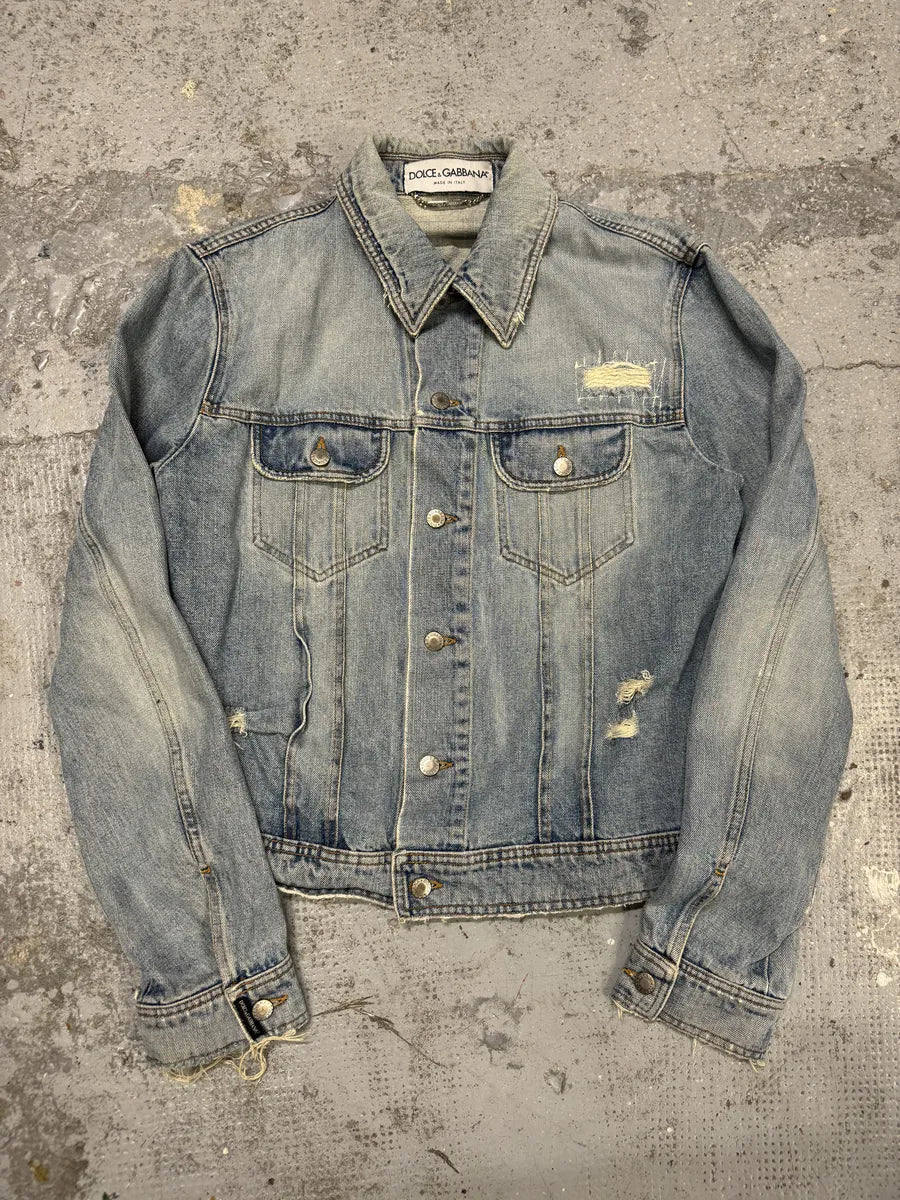 AW2002 Dolce & Gabbana Blue Distressed Denim Jacket NLDQVmz 0