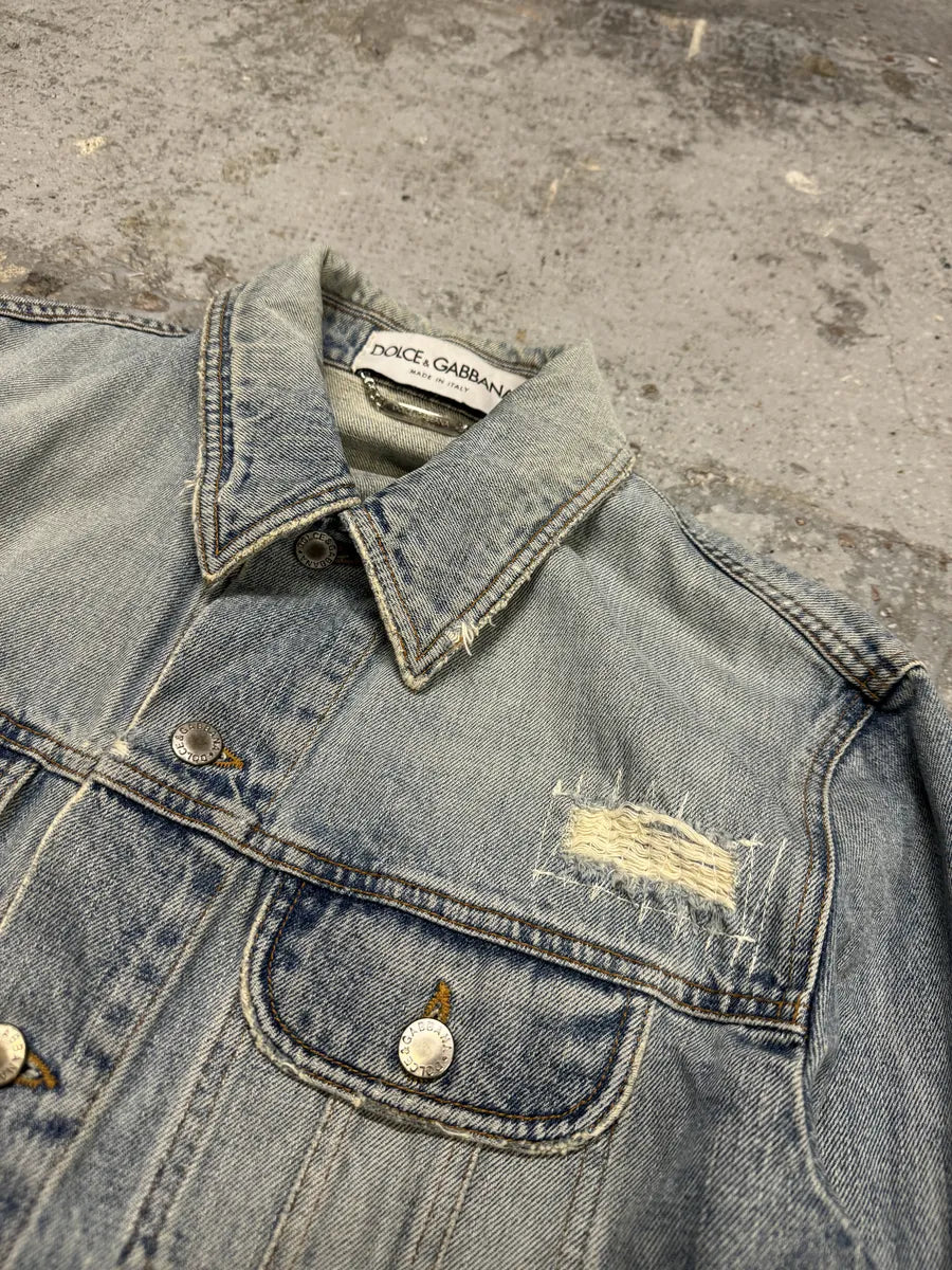 AW2002 Dolce & Gabbana Blue Distressed Denim Jacket NLDQVmz 10