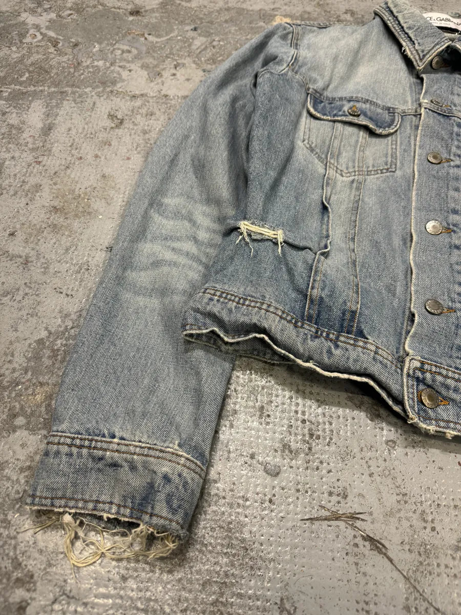 AW2002 Dolce & Gabbana Blue Distressed Denim Jacket NLDQVmz 12