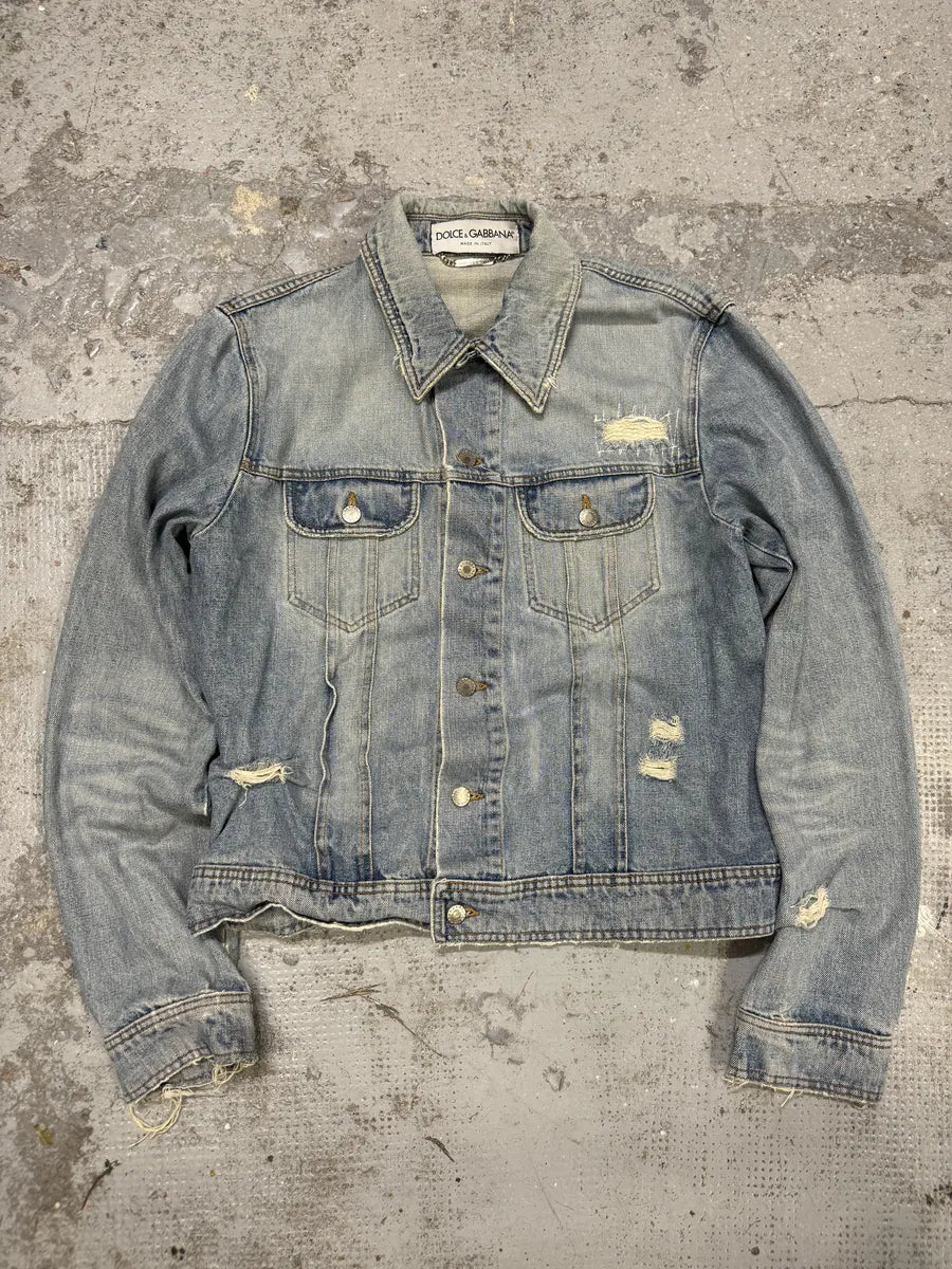 AW2002 Dolce & Gabbana Blue Distressed Denim Jacket NLDQVmz 4
