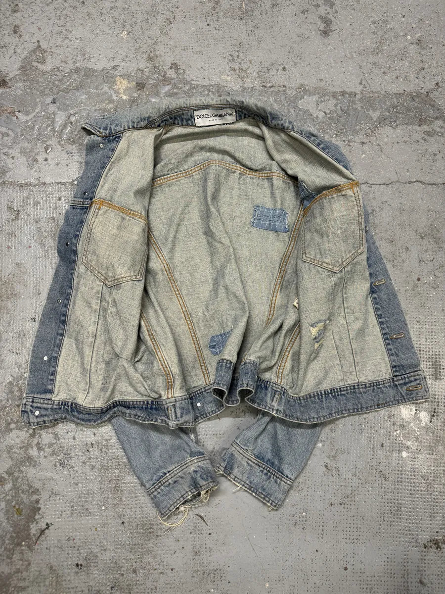 AW2002 Dolce & Gabbana Blue Distressed Denim Jacket NLDQVmz 5
