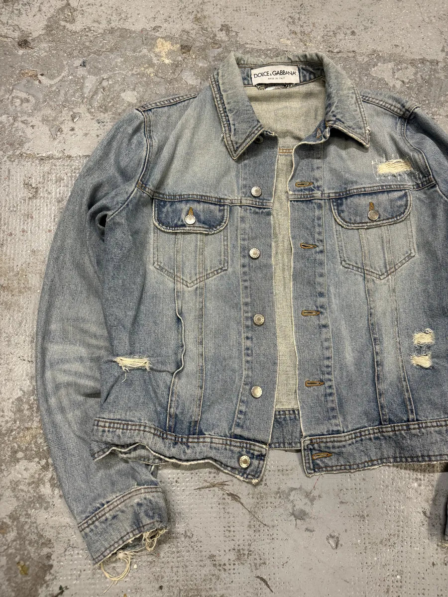 AW2002 Dolce & Gabbana Blue Distressed Denim Jacket NLDQVmz 6