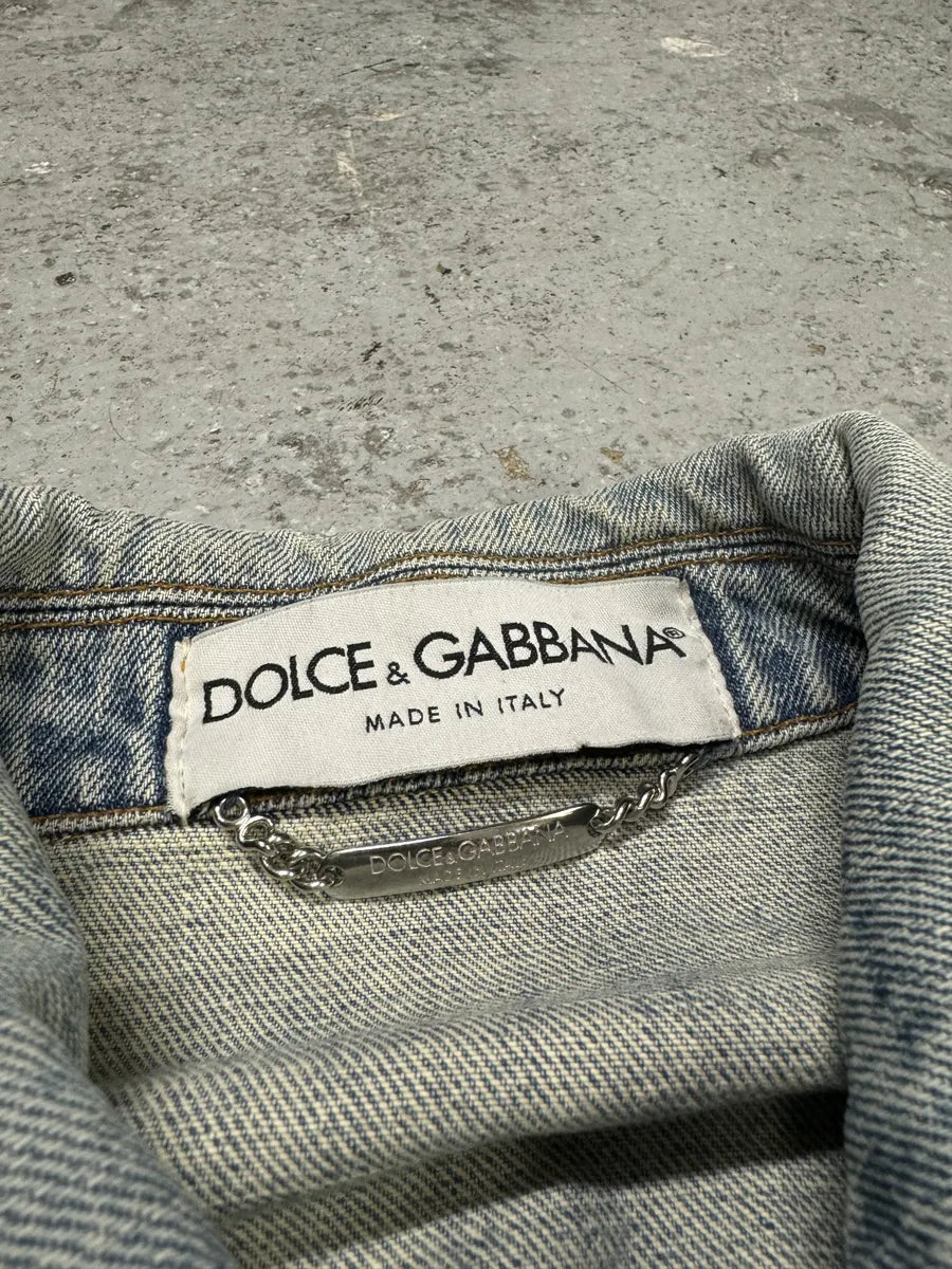 AW2002 Dolce & Gabbana Blue Distressed Denim Jacket NLDQVmz 8