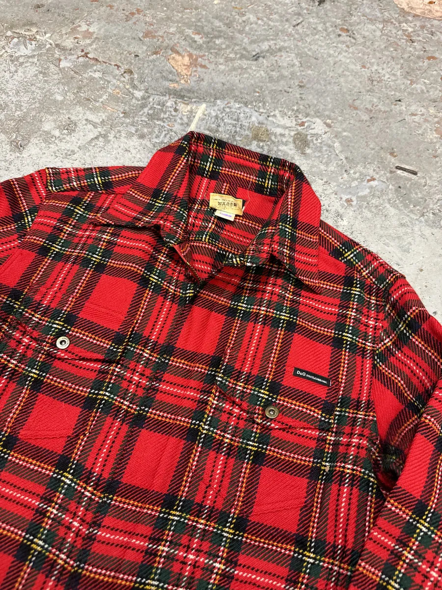AW2002 Dolce & Gabbana Checkered Wool Red Shirt HdZeXje 10