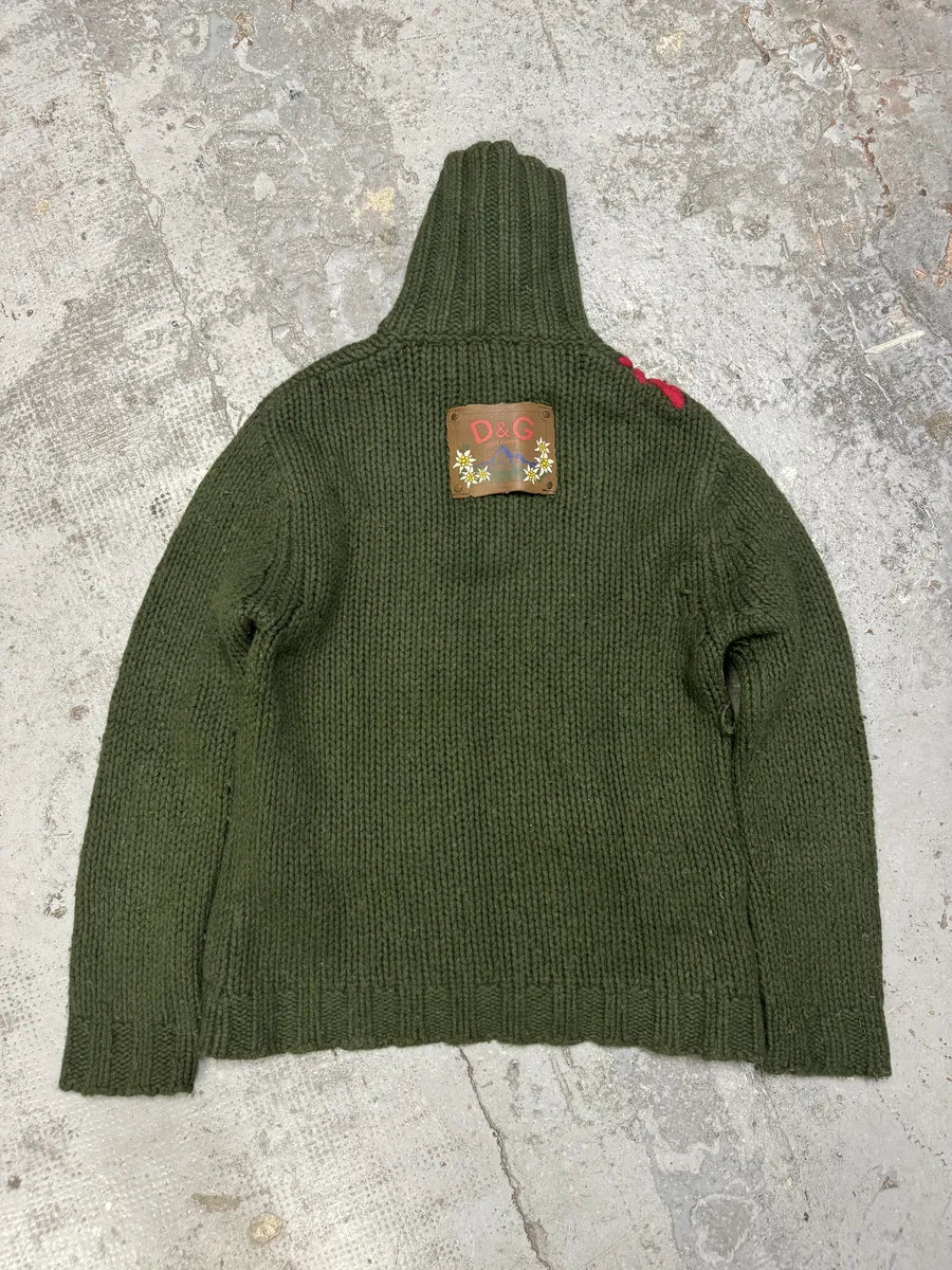 AW2002 Dolce & Gabbana Flowers Green Wool Sweater twnVPBM 1