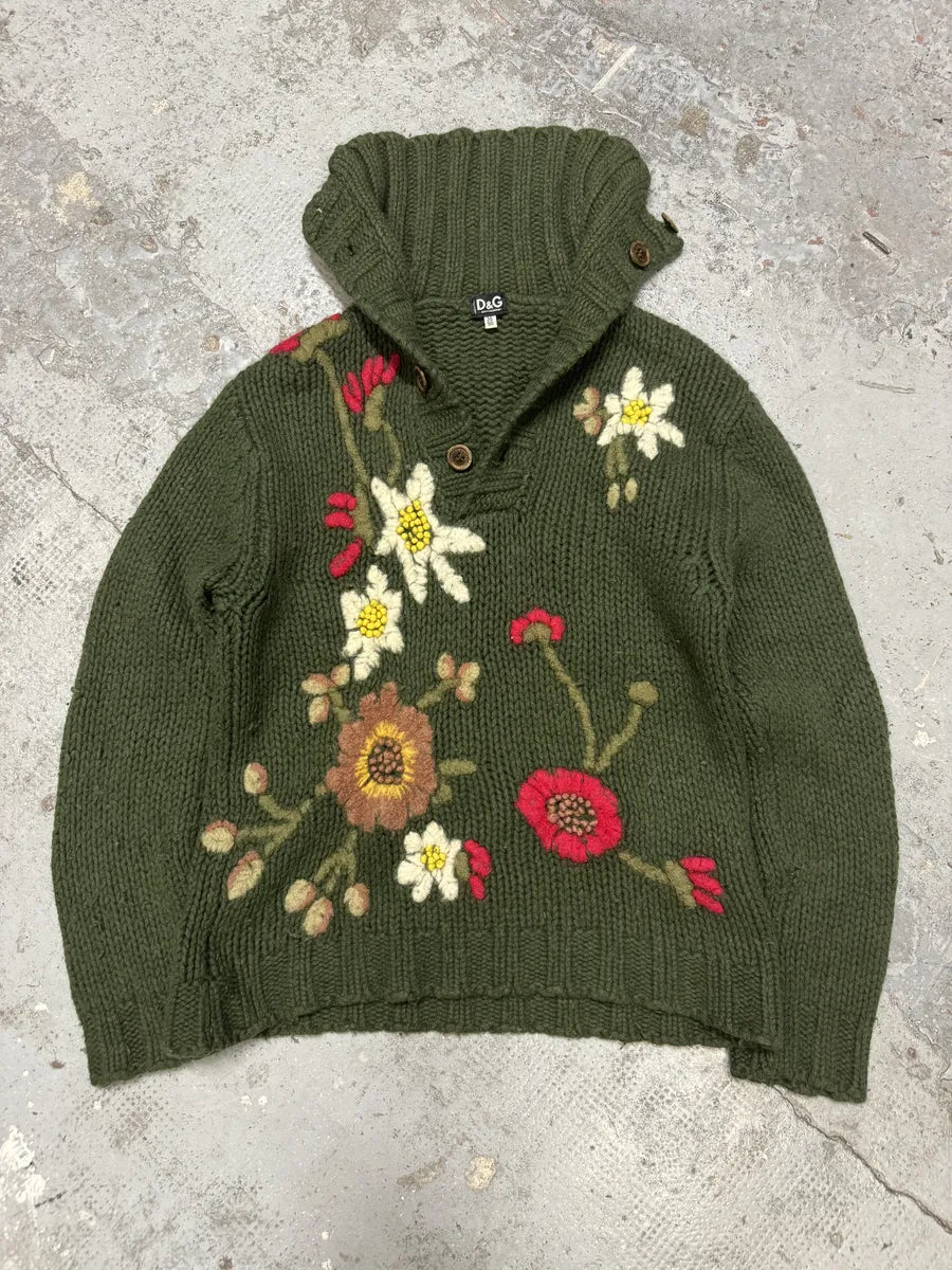AW2002 Dolce & Gabbana Flowers Green Wool Sweater twnVPBM 2
