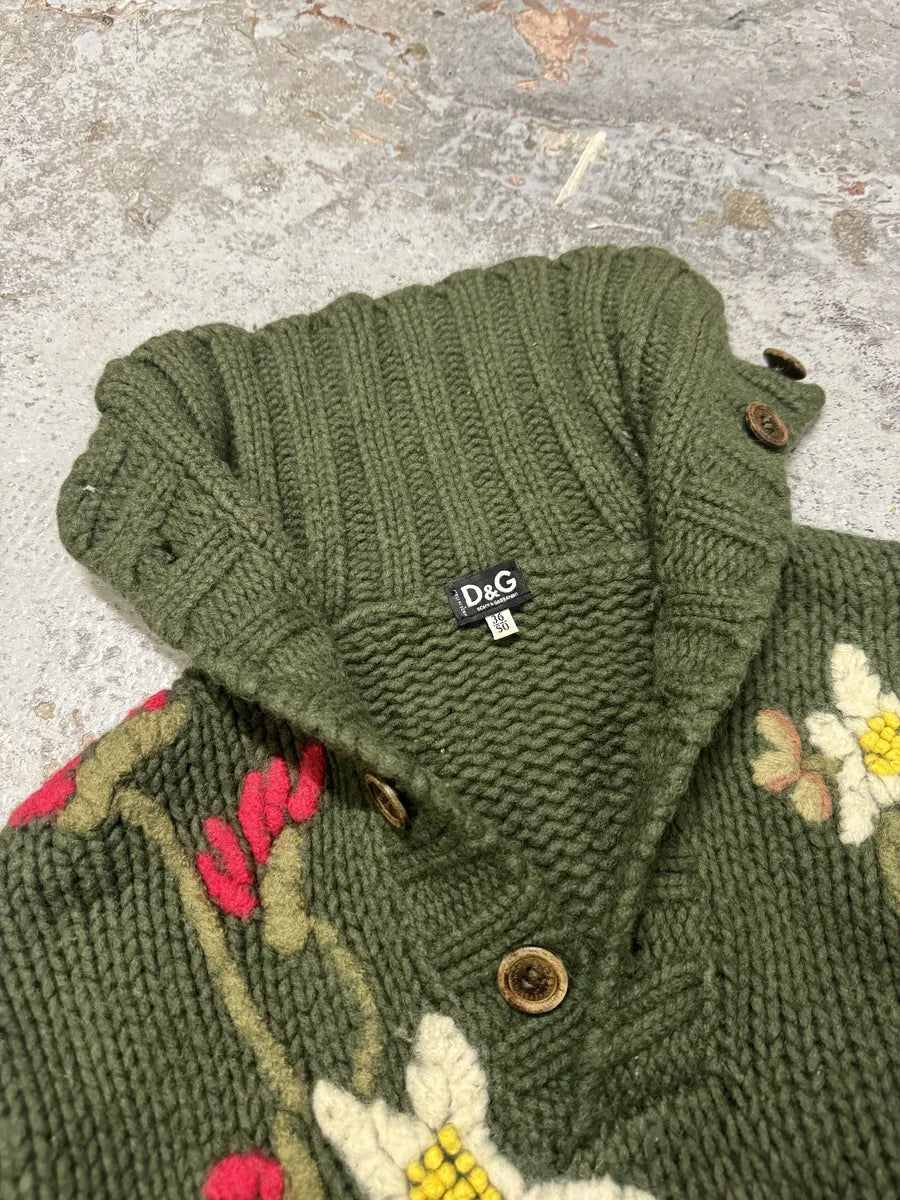AW2002 Dolce & Gabbana Flowers Green Wool Sweater twnVPBM 4