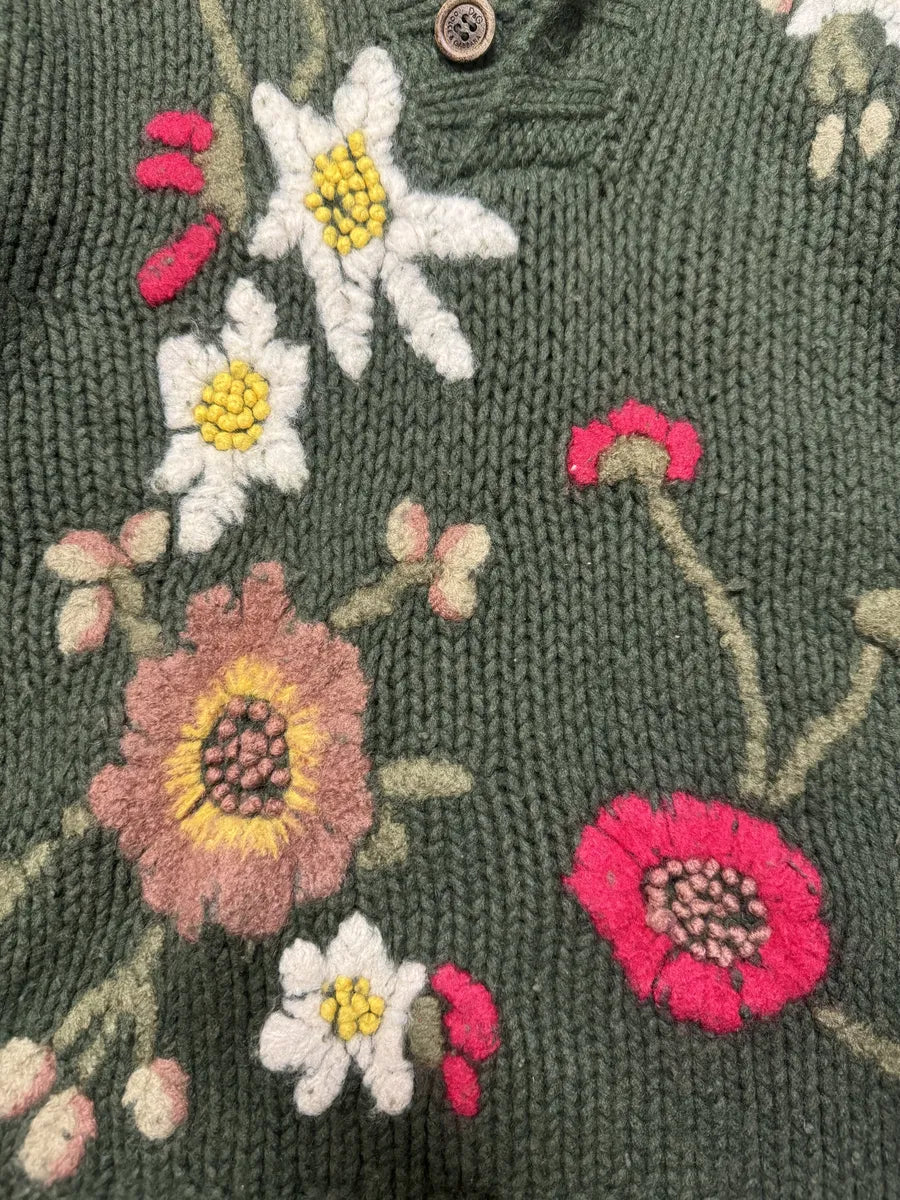AW2002 Dolce & Gabbana Flowers Green Wool Sweater twnVPBM 6