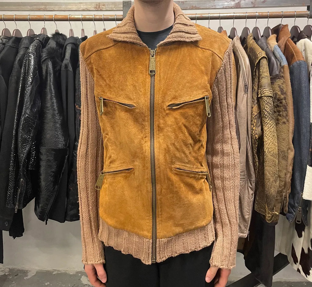 AW2002 Dolce & Gabbana Multi Zips Hybrid Leather & Wool Camel Jacket jioxuCO 0