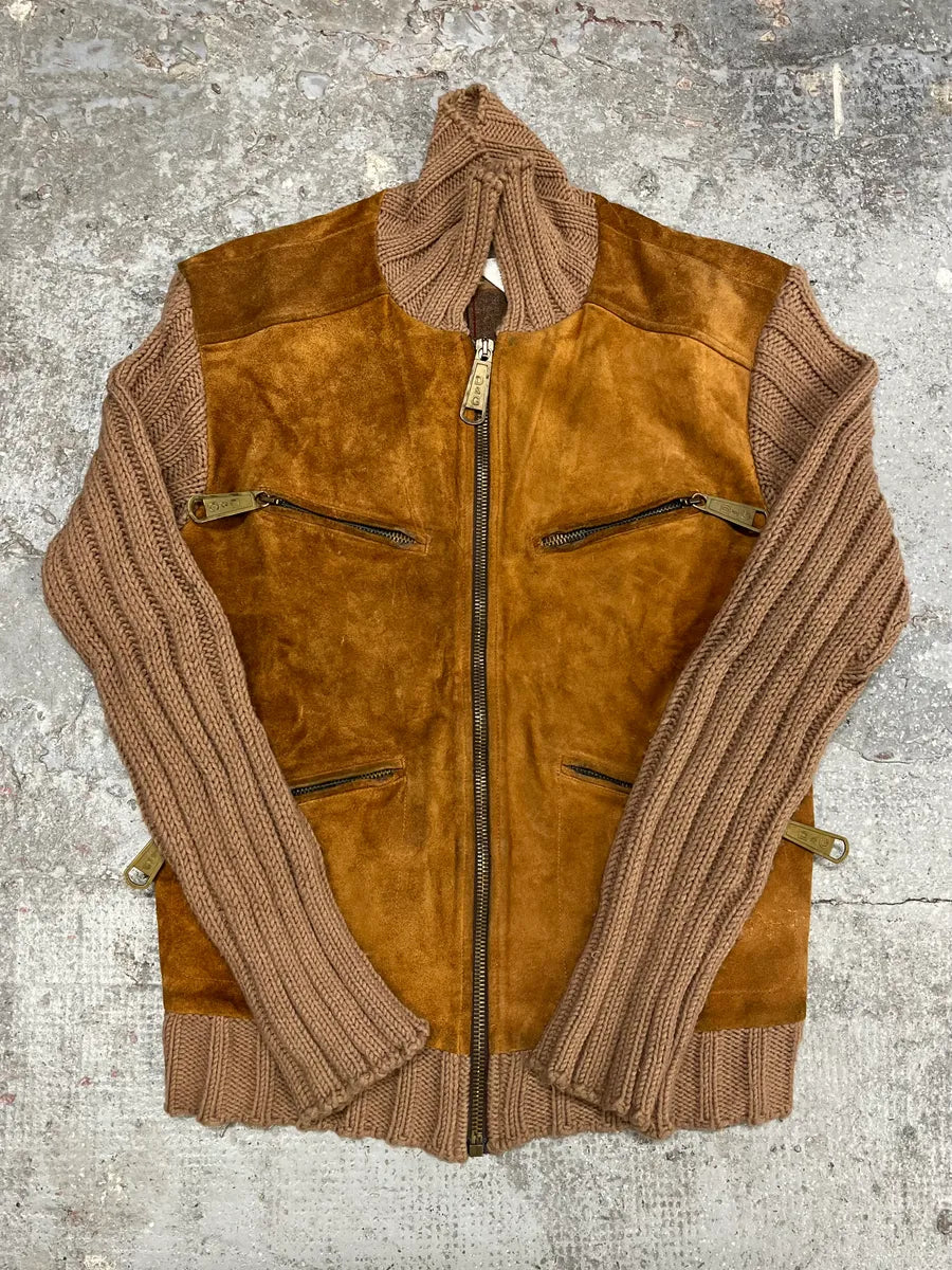 AW2002 Dolce & Gabbana Multi Zips Hybrid Leather & Wool Camel Jacket jioxuCO 1