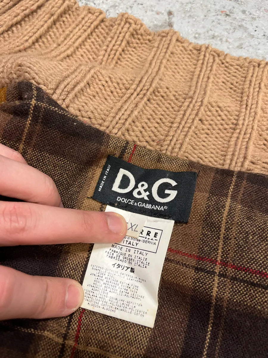 AW2002 Dolce & Gabbana Multi Zips Hybrid Leather & Wool Camel Jacket jioxuCO 10