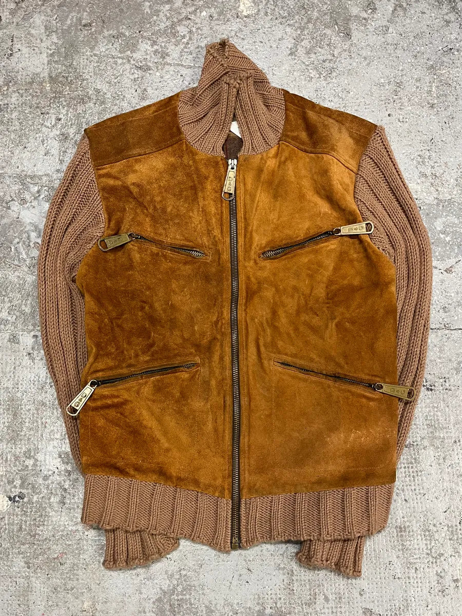 AW2002 Dolce & Gabbana Multi Zips Hybrid Leather & Wool Camel Jacket jioxuCO 3