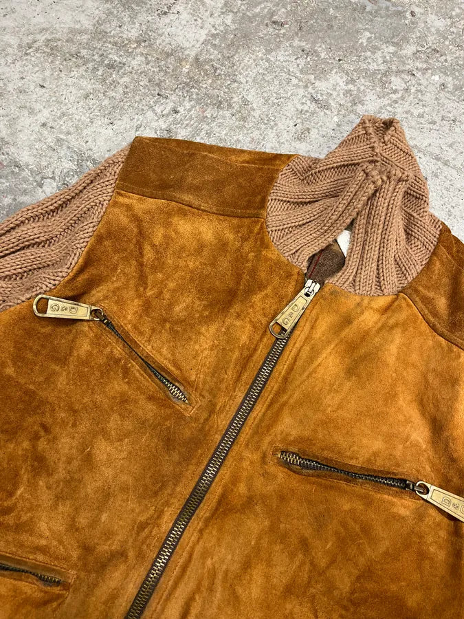 AW2002 Dolce & Gabbana Multi Zips Hybrid Leather & Wool Camel Jacket jioxuCO 4