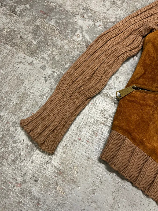 AW2002 Dolce & Gabbana Multi Zips Hybrid Leather & Wool Camel Jacket jioxuCO 5