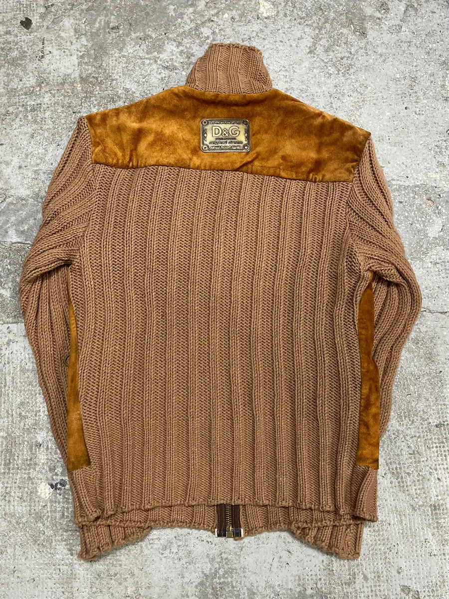 AW2002 Dolce & Gabbana Multi Zips Hybrid Leather & Wool Camel Jacket jioxuCO 6