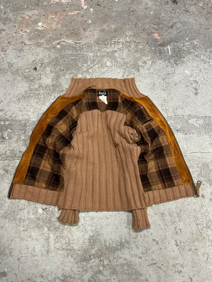 AW2002 Dolce & Gabbana Multi Zips Hybrid Leather & Wool Camel Jacket jioxuCO 7