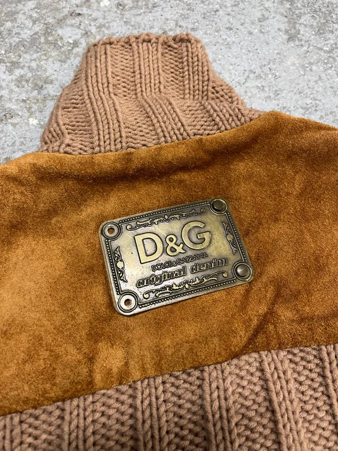 AW2002 Dolce & Gabbana Multi Zips Hybrid Leather & Wool Camel Jacket jioxuCO 8