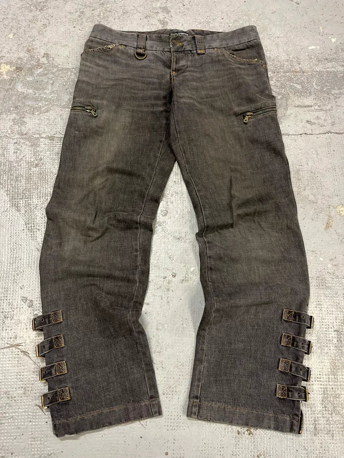 AW2002 Dolce & Gabbana Raw Grey Denim Straps Jeans MolkCGF 0