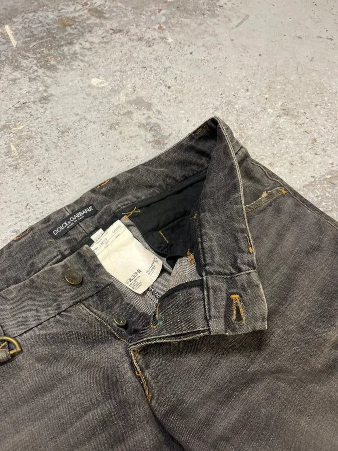 AW2002 Dolce & Gabbana Raw Grey Denim Straps Jeans MolkCGF 10