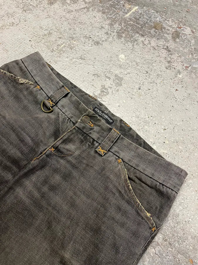 AW2002 Dolce & Gabbana Raw Grey Denim Straps Jeans MolkCGF 5