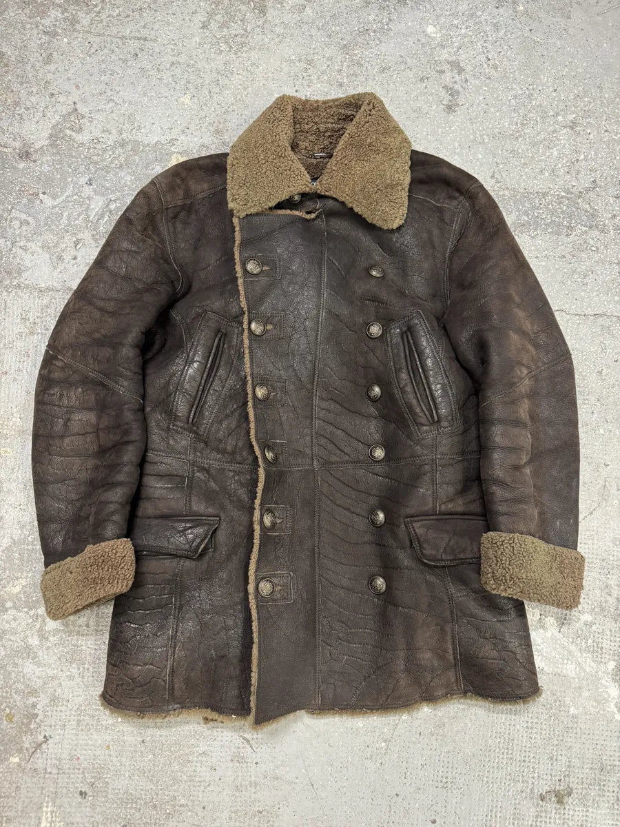 AW2002 Dolce & Gabbana Shearling Brown Elevated Leather Jacket (M/L) 0