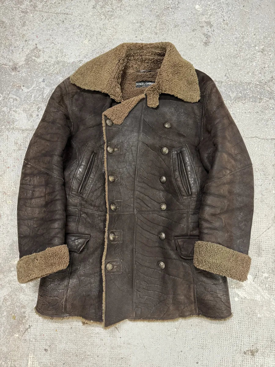 AW2002 Dolce & Gabbana Shearling Brown Elevated Leather Jacket (M/L) 4