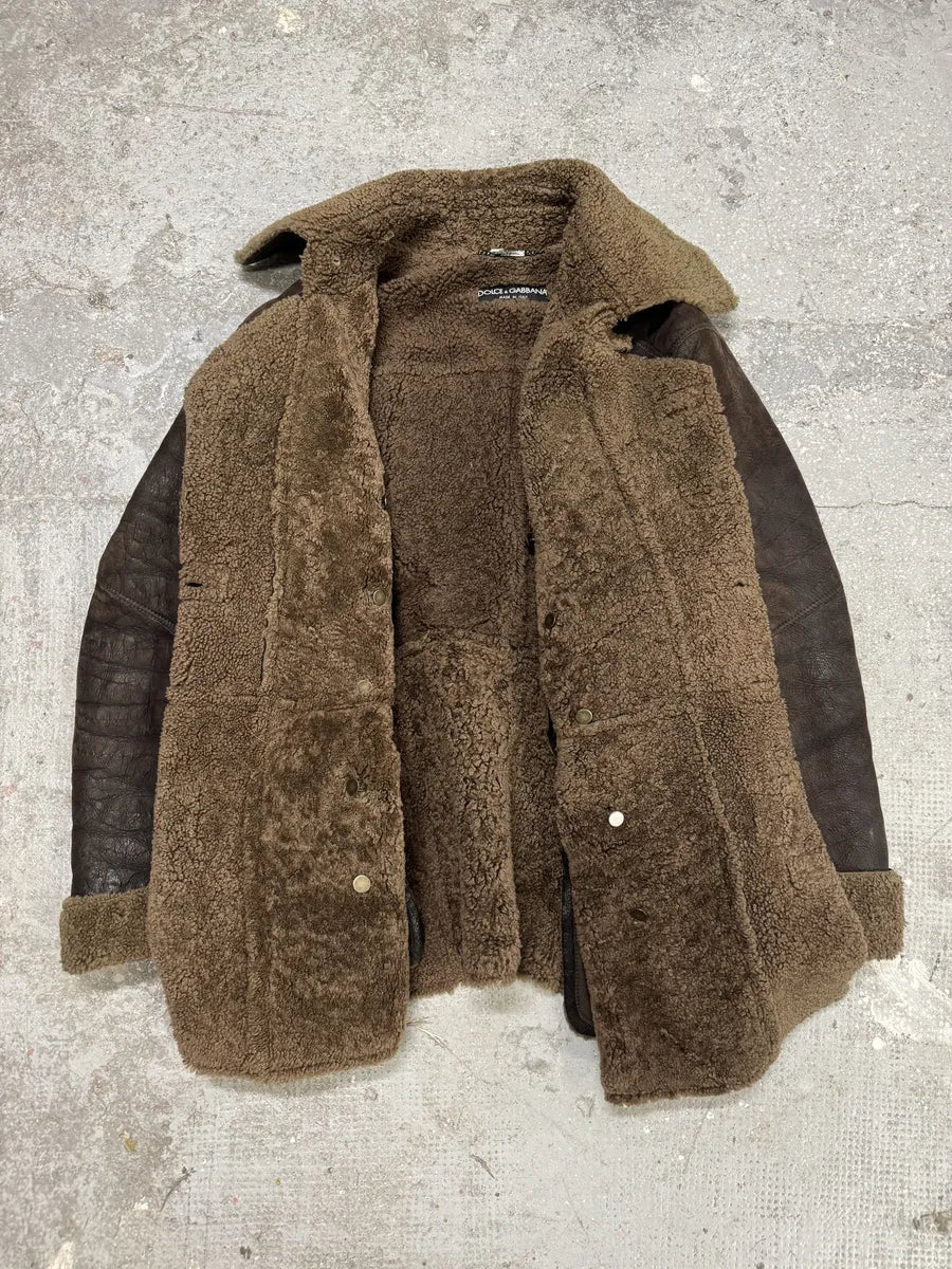 AW2002 Dolce & Gabbana Shearling Brown Elevated Leather Jacket (M/L) 5