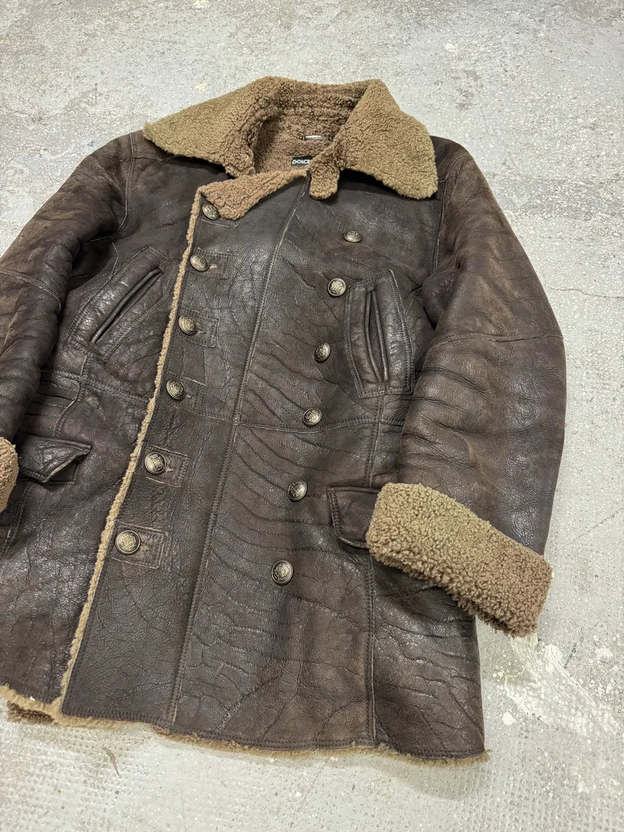 AW2002 Dolce & Gabbana Shearling Brown Elevated Leather Jacket (M/L) 8