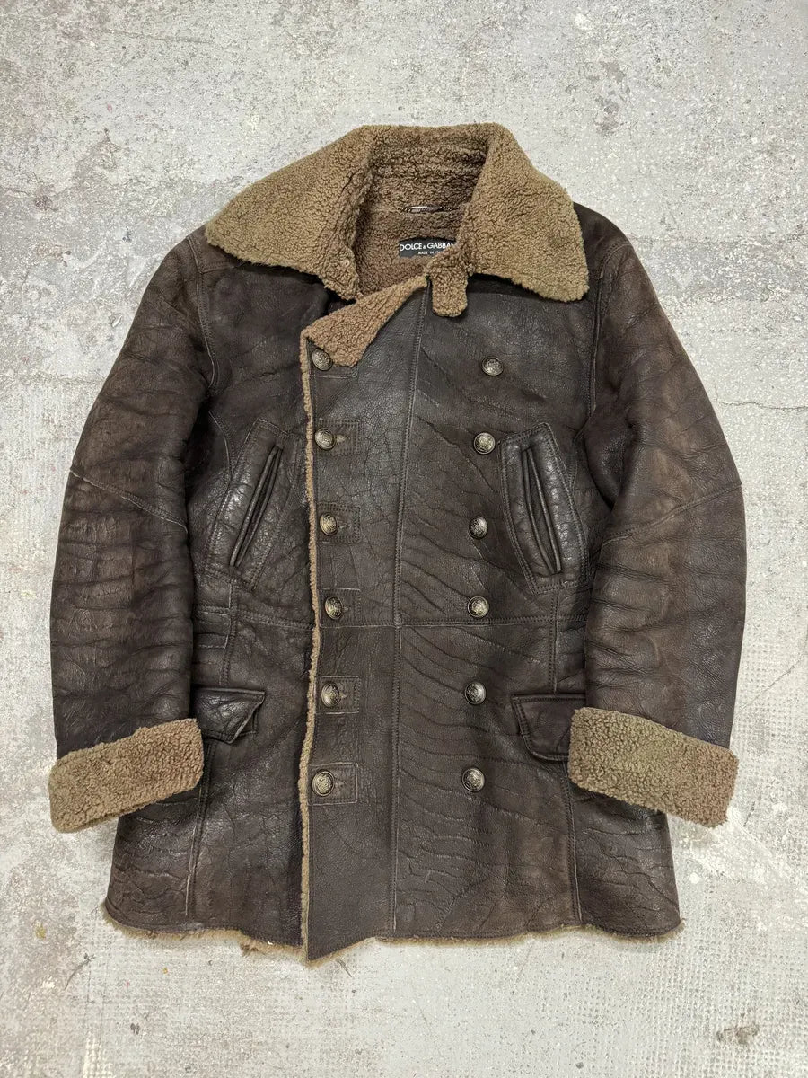 AW2002 Dolce & Gabbana Shearling Brown Elevated Leather Jacket FfLJrRY 4