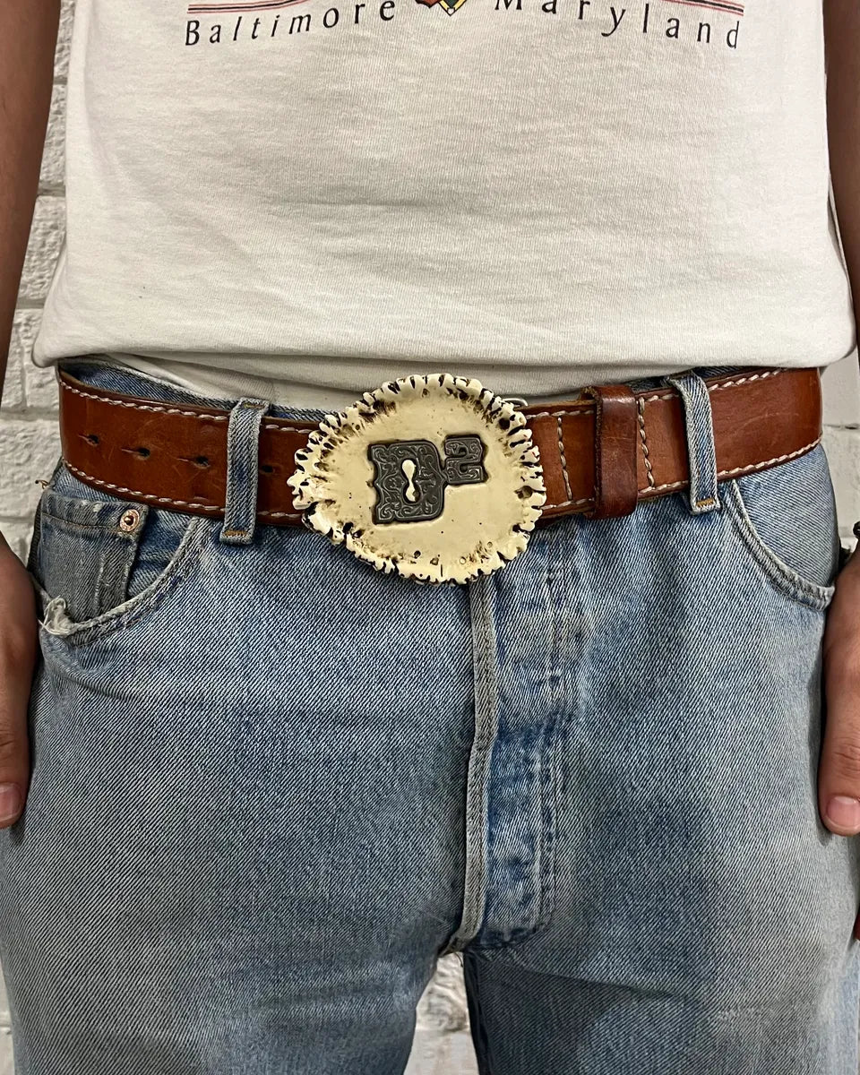 AW2002 Dsquared2 Brown Leather Wood Buckle Belt FytgBjp 1